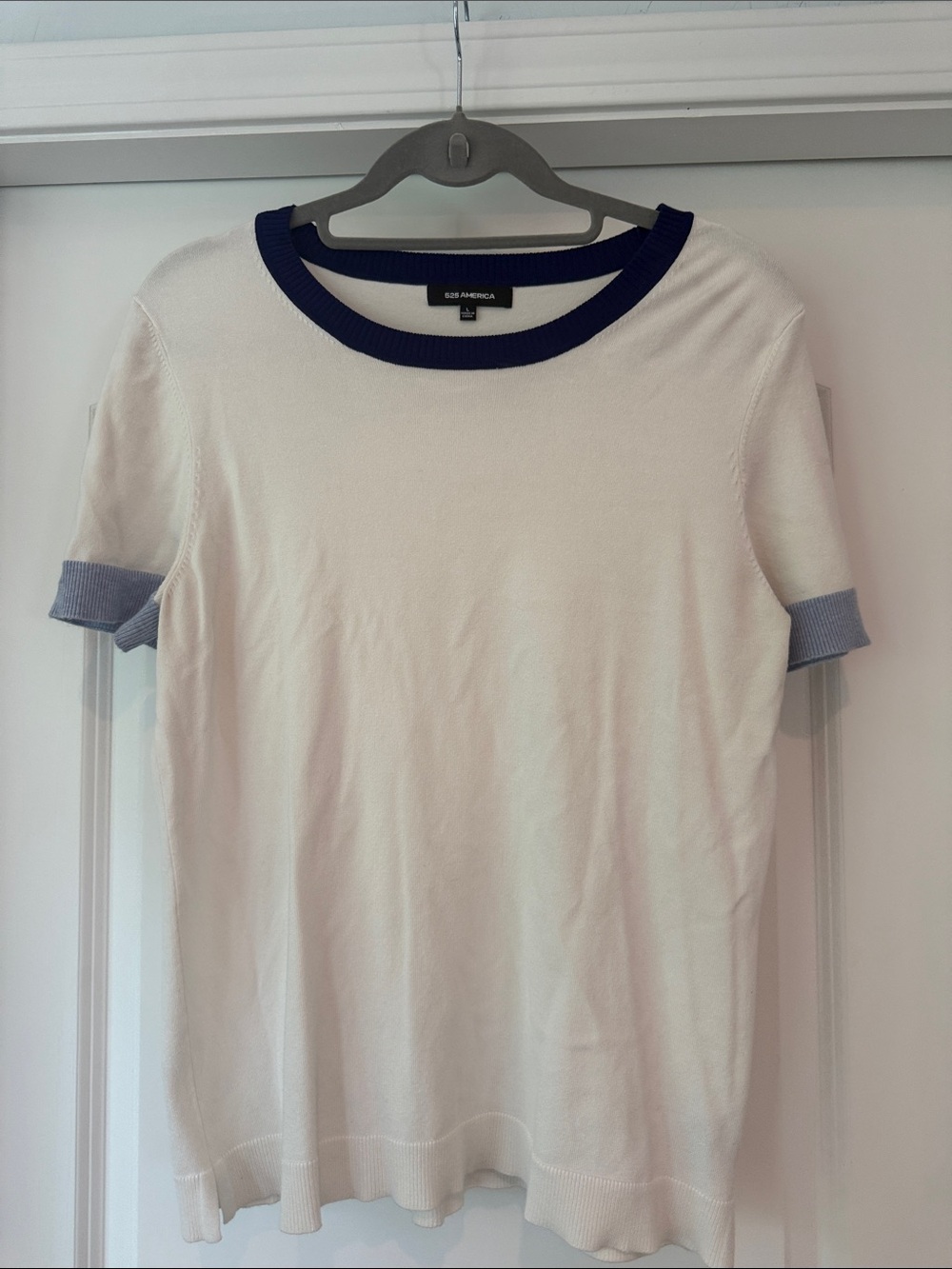 525 America Cream Short Sleeve Crewneck with Navy and Light Blue Trim